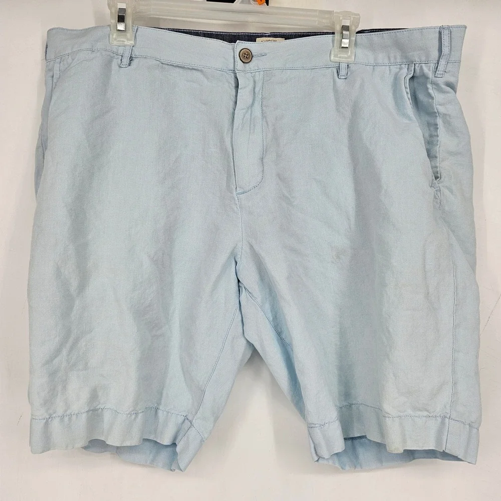 Faherty Shorts Mens 38 Light Blue Linen Stretch Summer Casual Chino FLAWS